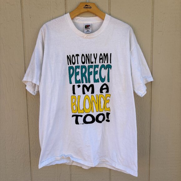 Vintage Graphic T-Shirt Adult XL White Blonde Joke 90s Retro Spellout X-iT! - Picture 1 of 8